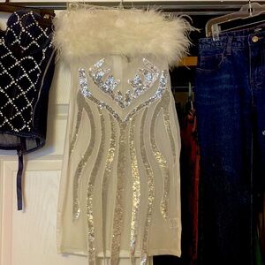 White fur & sequin dress